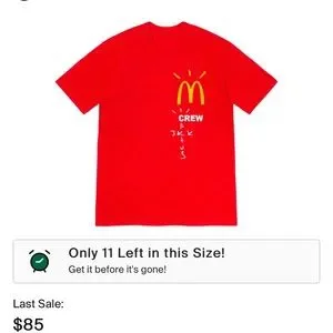 送料関税込み Travis Scott x McDonald's Crew Ｔシャツ Red Buy Cactus Jack by Travis Scott x McDonald's Squad T-Shirt